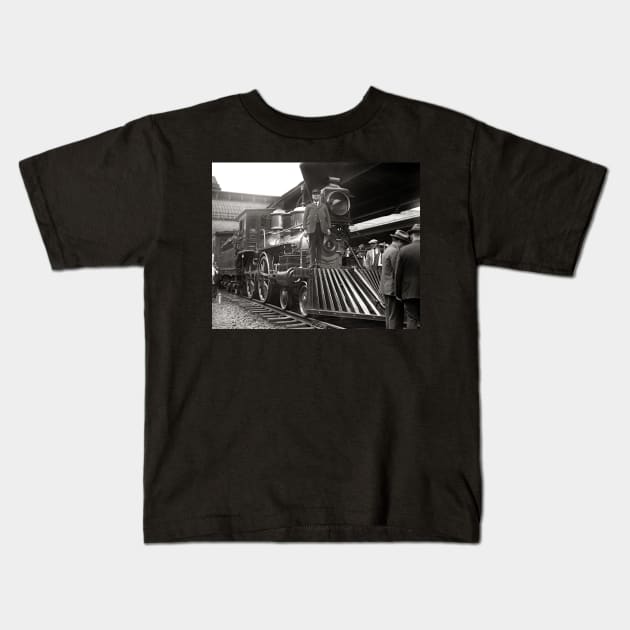 Steam Train at Station, 1923. Vintage Photo Kids T-Shirt by historyphoto